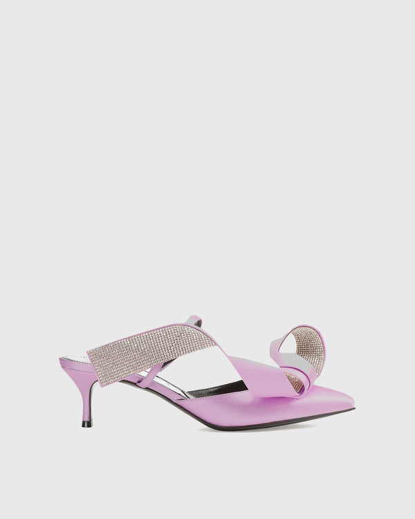 Crocifissa Spiral Rhinestone Bow Mules In Lilac