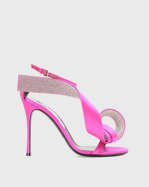 Crocifissa Spiral Rhinestone Bow Strap Sandals In Hot Pink