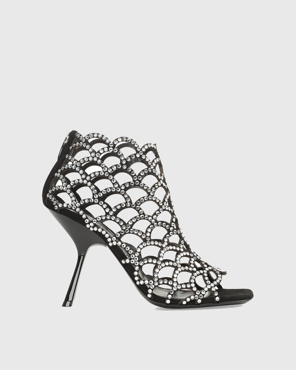 Dafne Rhinestone Embellished Cutout Sandals In Black