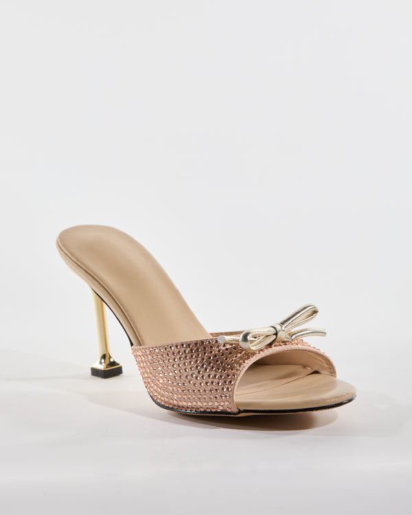 Dakota Rhinestone Bow Slippers In Champagne