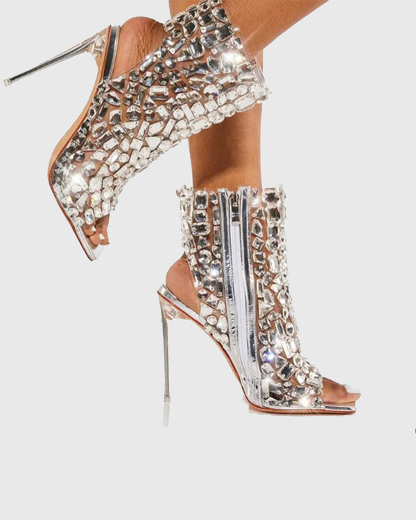 Dania Open Toe Rhinestone Slingback Ankle Boots