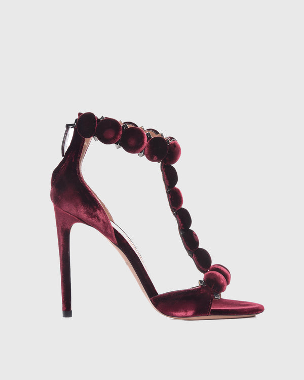 Danila Velvet Ankle Strap Sandals In Red