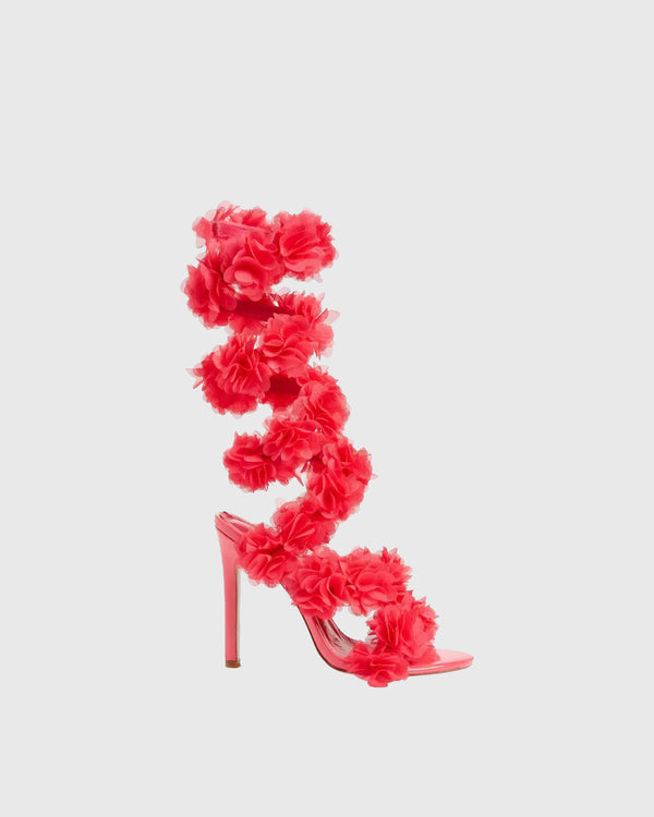 Demetra Flower Embellished Lace Up Sandals In Red