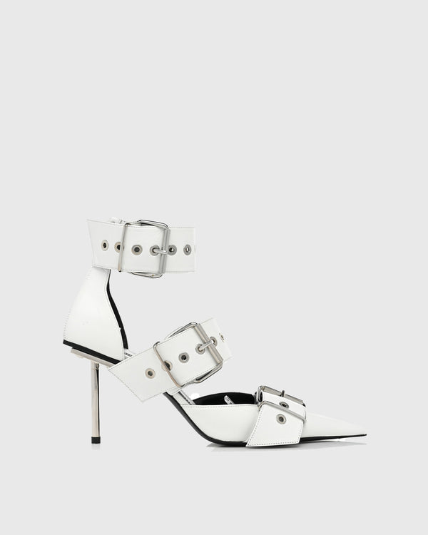 Diana Buckle Leather Pumps In White