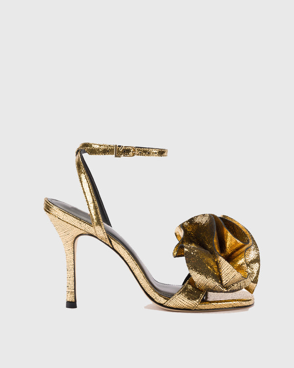 Domenica Flower Strap Sandals In Gold