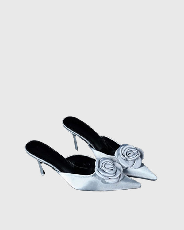 Domitilla Flower Embellished Satin Mules In Blue