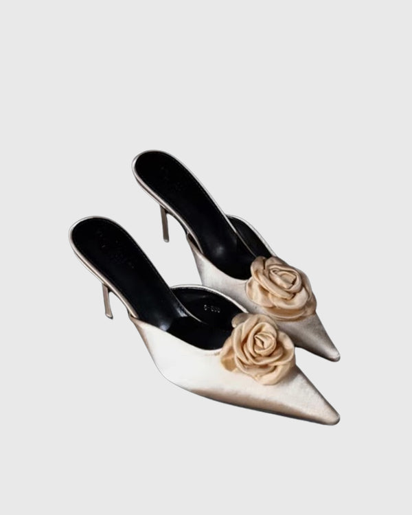 Domitilla Flower Embellished Satin Mules In Apricot