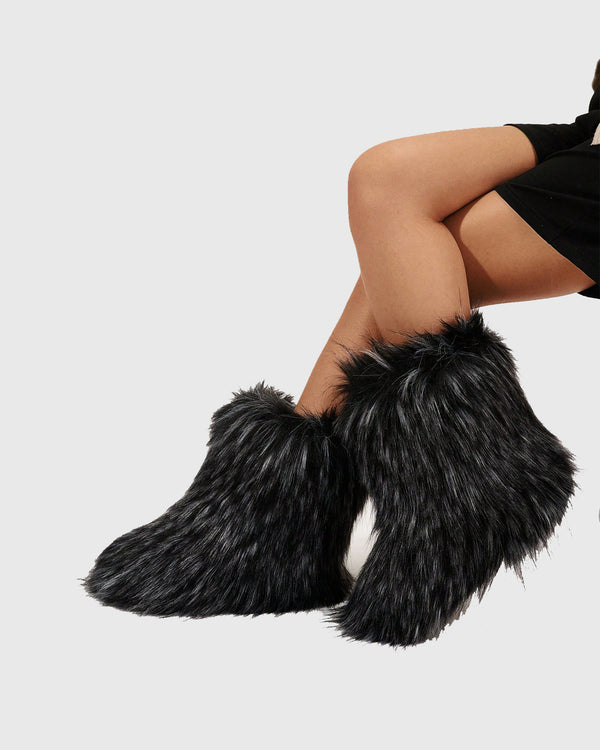 Dora Faux Fur Ankle Boots In Black