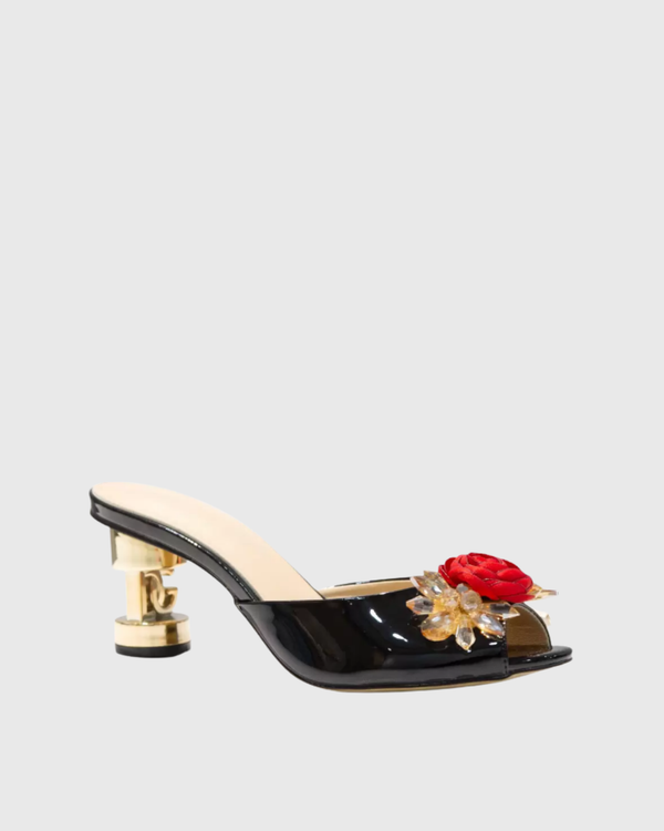 Eadric Red Rose Embellished Muels In Black