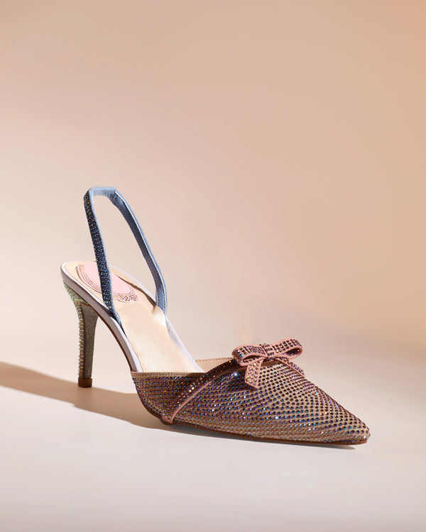 Easton Bow Rhinestone Slingback Pumps In Champagne