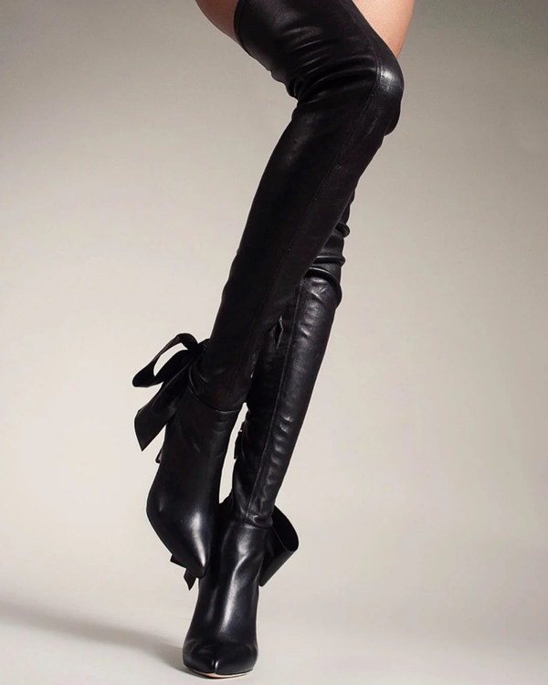 Edie Bow Over The Knee Boots In Black