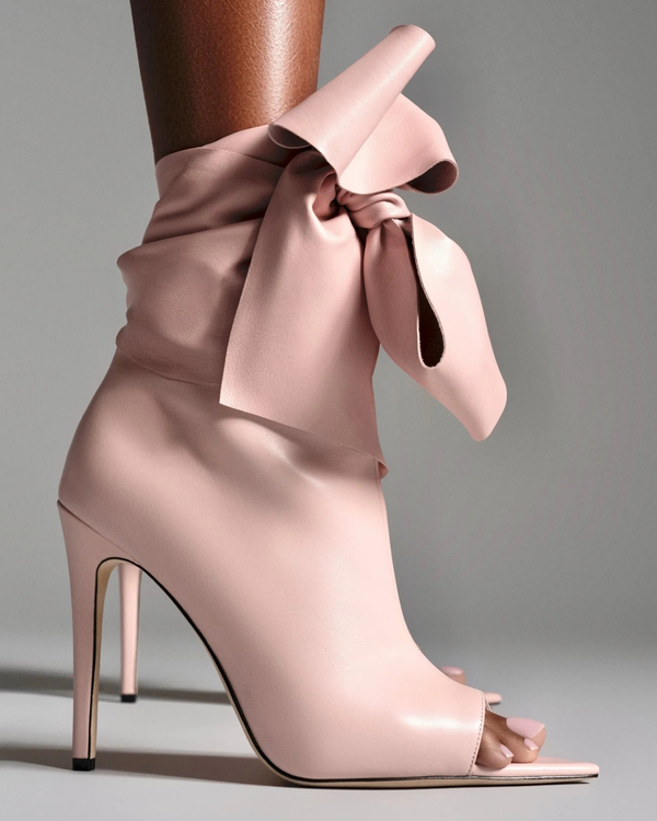 Edik Tie Up Open Toe Boots In Pink