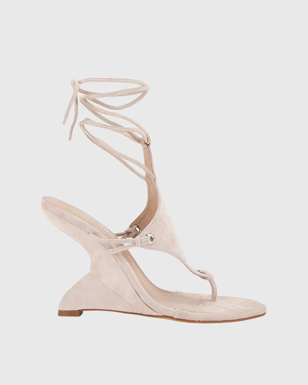 Eki Lace Up Suede Wedge Sandals In Nude
