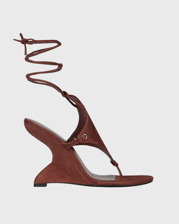 Eki Lace Up Suede Wedge Sandals In Rust