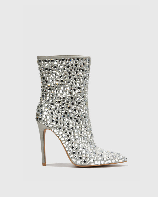 Elda Rhinestone Embellished Ankle Boots In White