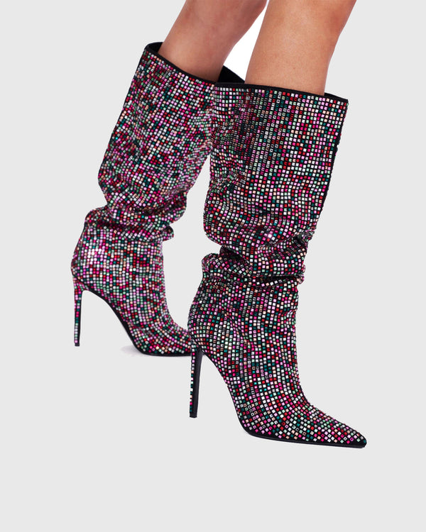 Elda Rhinestone Embellished Knee High Boots In Multicolor