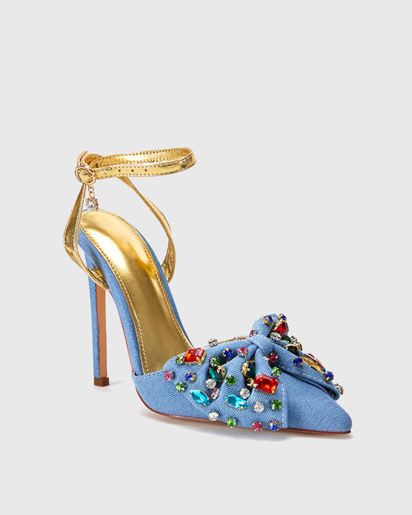 Elettra Rhinestone Bow Cowboy Pumps In Blue