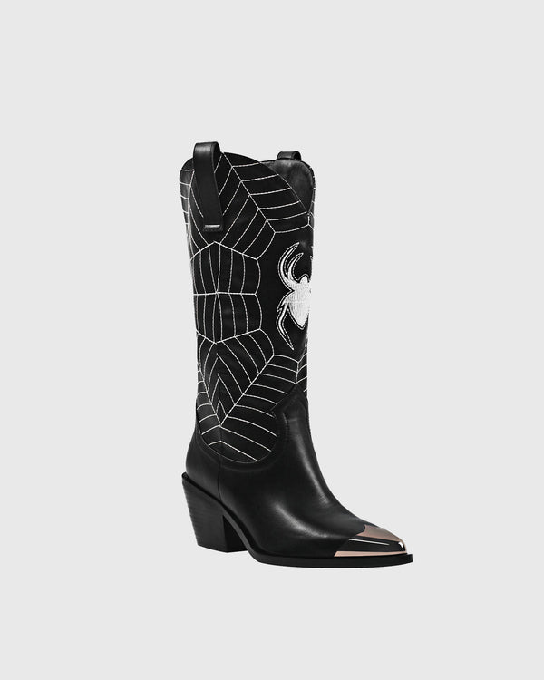 Eliana Spider Cobweb Embroidery Knee High Boots