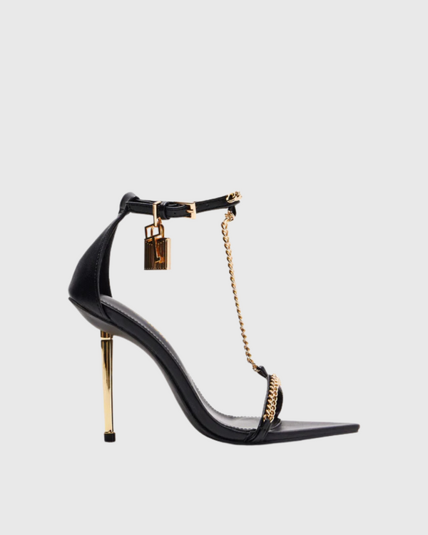 Elsie Chain T Strap Sandals In Black