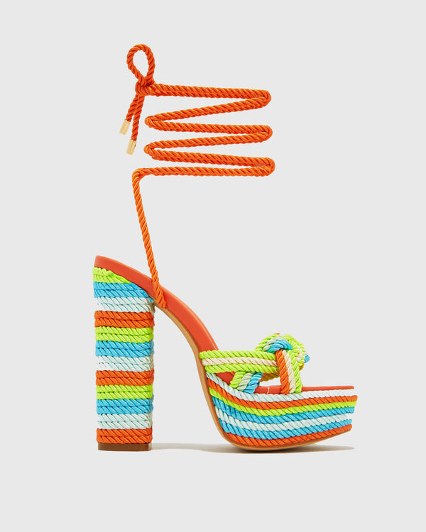 Erminia Woven Lace up Platform Sandals In Orange