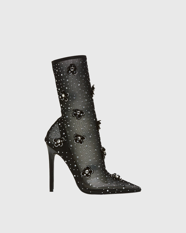 Eufemia Rhinestone Flower Mesh Mid Calf Boots