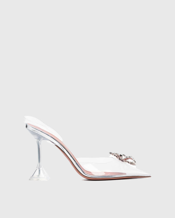 Fedora Crystal Bow PVC Slingback Pumps In Silver