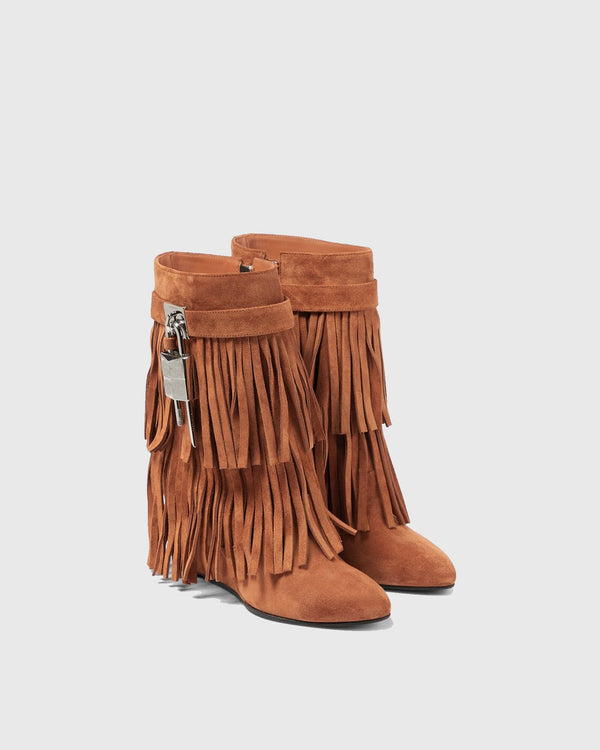 Fella Fringe Buckle Suede Ankle Boots