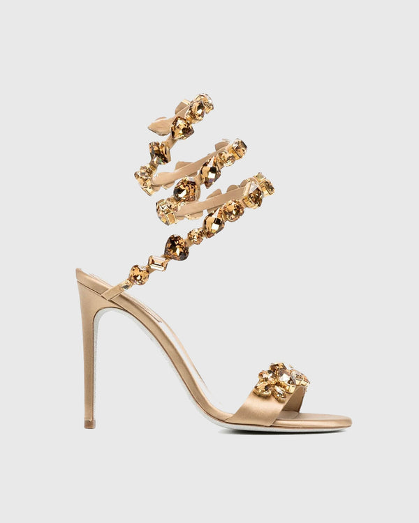 Filide Rhinestone Embellished  Lace Up Sandals In Apricot