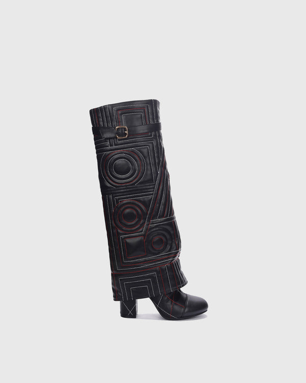 Flora Embroidery Knee High Boots In Black