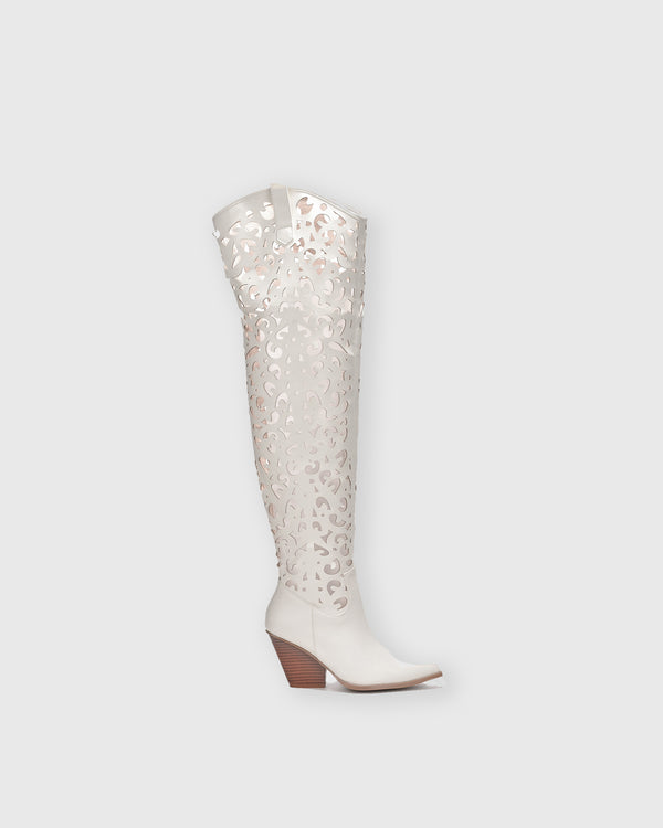 Gemma Cutout Knee High Boots In White