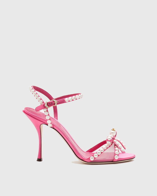 Gina Pearl Bow Ankle Strap Sandals In Pink