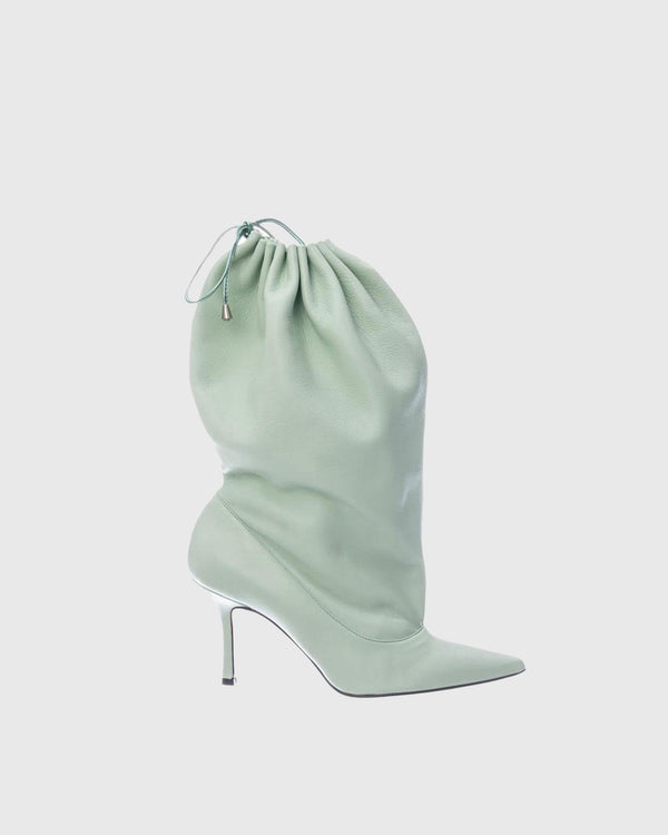 Giuditta Drawstring Mid Calf Boots In Green