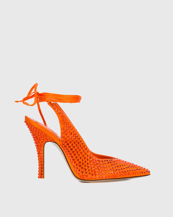 Giusi Rhinestone Lace Up Pumps In Orange