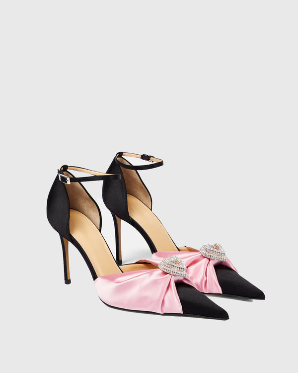 Graziella Crystal Heart Embellished Bow Pumps