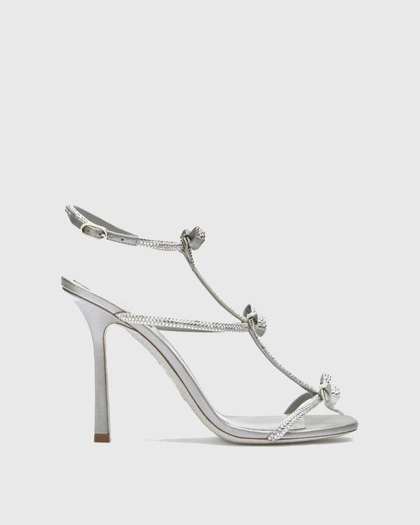 Ilaria Rhinestone Bow Strap Sandals In Silver