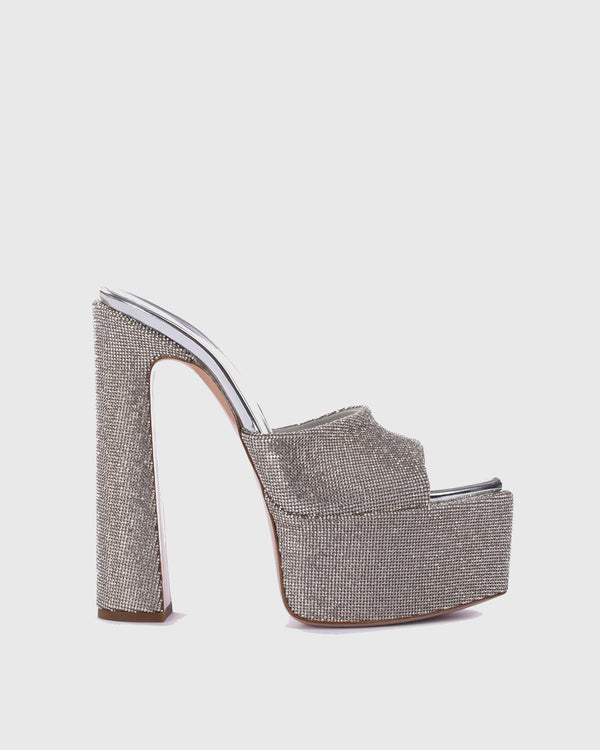 Ilenia Rhinestone Platform Sandals In Silver