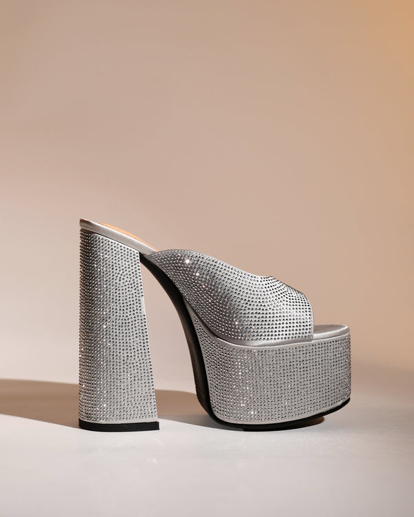 Ilenia Rhinestone Platform Sandals In Silver