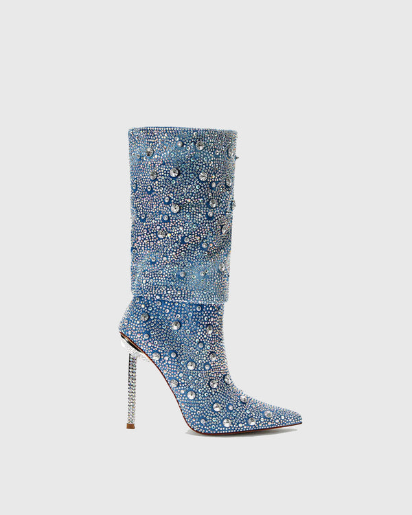 Imelda Rhinestone Ruched Cowboy Mid Calf Boots