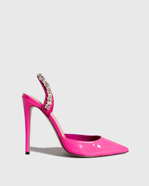 Irene Rhinestone Slingback Pumps In Hot Pink