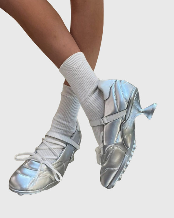 Iris Sporty Ribbon Sneaker Heels In Silver