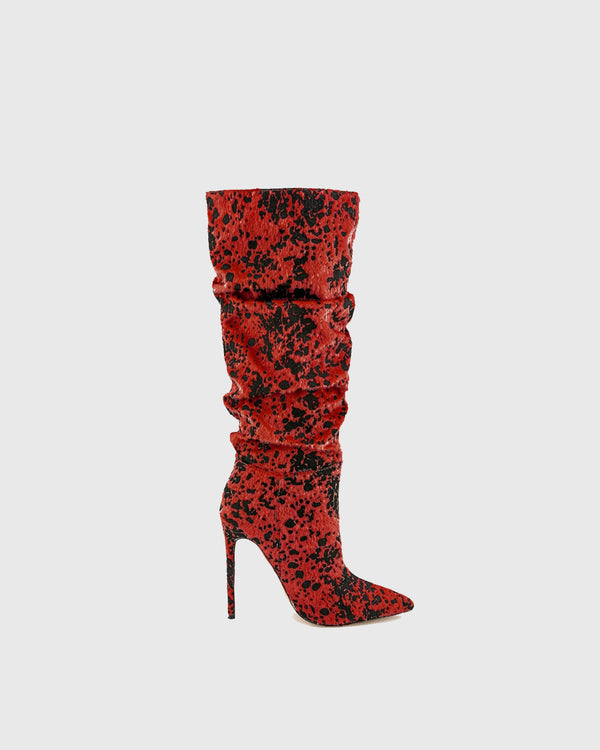 Irma Ink Splash Textured Knee High Boots In Red