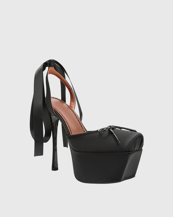 Isia Satin Lace Up Platform Pumps In Black
