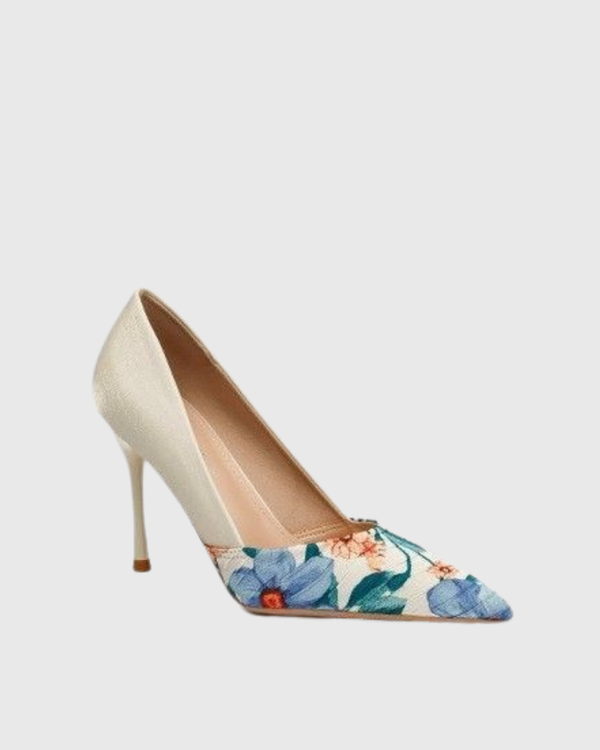 Itala Floral Print Splicing Pumps In Ivory