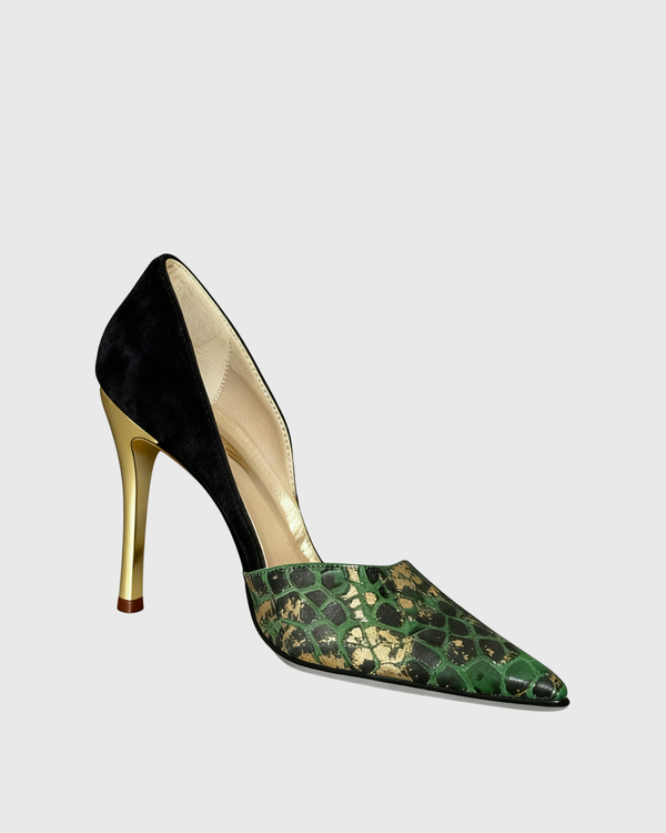 Itala Snake Print Vintage Pumps In Green