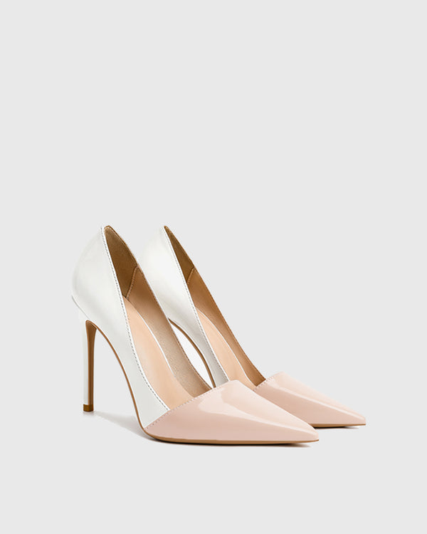 Itala Splicing Leather Pumps In Beige