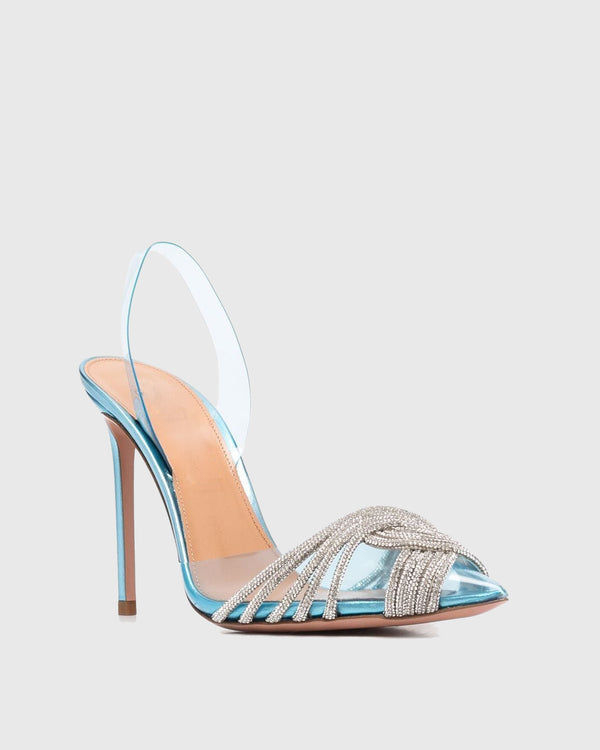 Italia Rhinestone Woven PVC Slingback Pumps In Blue