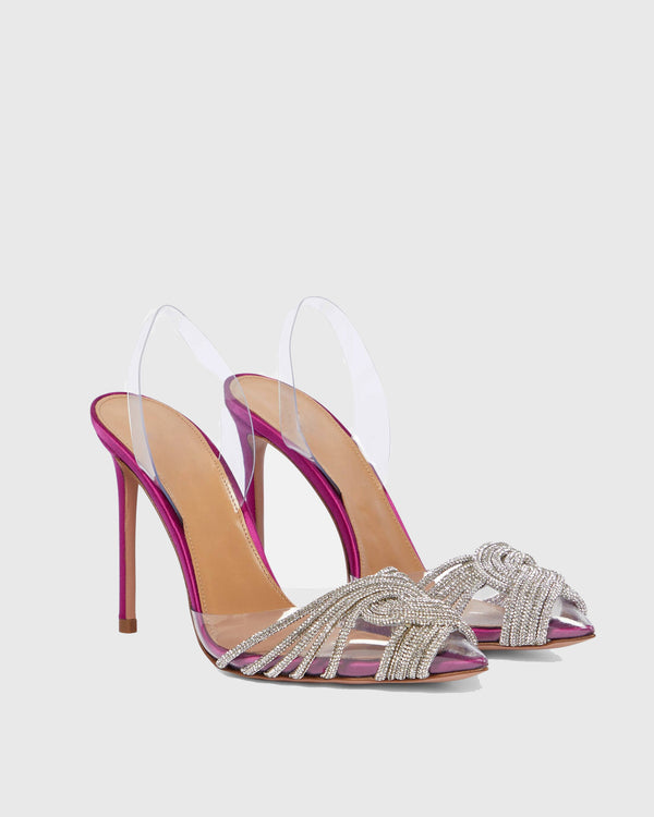 Italia Rhinestone Woven PVC Slingback Pumps In Hot Pink