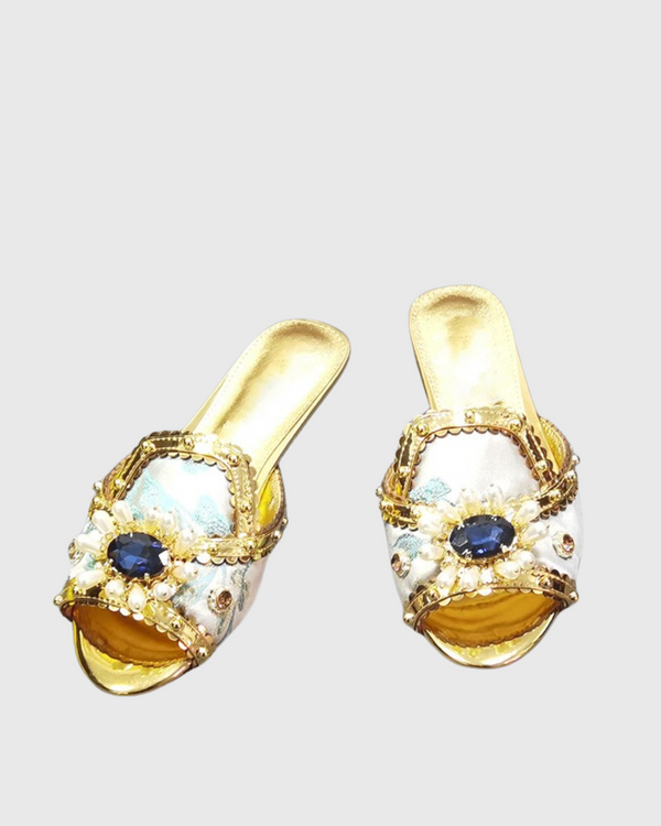 Jewel Vintage  Embellished Slippers In Green