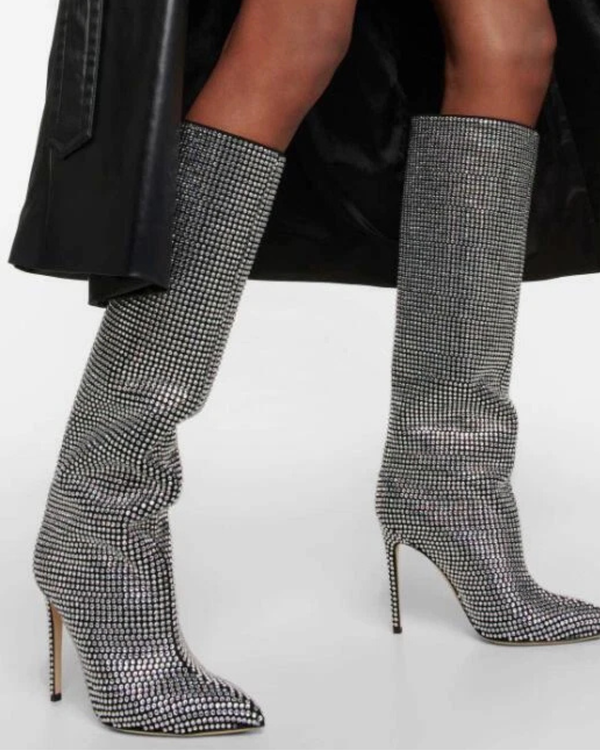 Laurenza Rhinestone Embellished Knee High Boots In Black