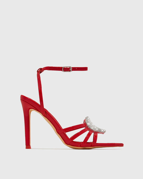 Lea Crystal Heart Strap Sandals In Red